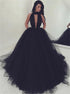 Black Tulle Ball Gown Prom Dresses with Pockets LBQ1518